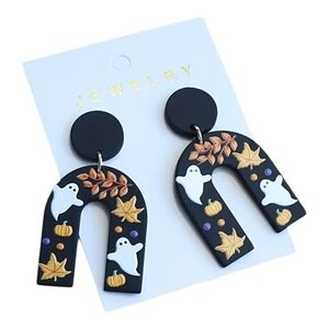 Charming Ghost and Pumpkin Earrings - Black and Gold